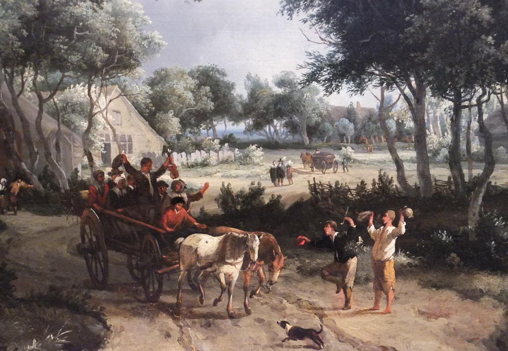 Detail 'Boslandschap met een vrolijk gezelschap in een wagen' van Meindert Hobbema, eigen foto