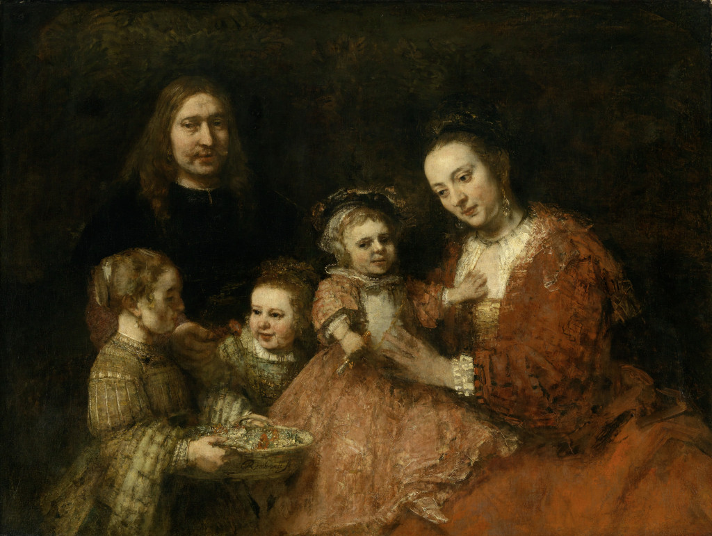 Familieportret, Rembrandt Harmensz/ van Rijn, Herzog Anton Ulrich-Museum, Kunstmuseum des Landes Niedersachsen, Braunschwrig. Rembrandts enige familieportret. Het gezin is uitgedost in fantasiekleding uit de 15de en 16de eeuw. Het is een ontroerend warm portret, op de expositie ondergebracht in de zaal met het thema 'intimiteit'''.