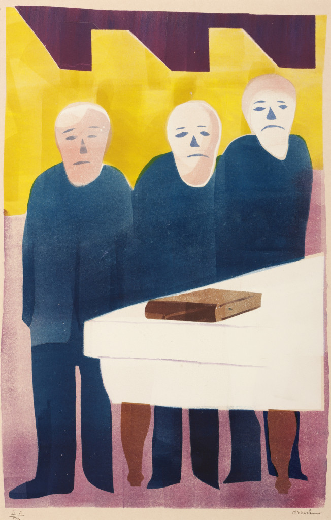 H.N. Werkman, Chassidische Legenden II: De drie aartsvaders, 1943, druksel, sjabloon, rolkant. Foto: Marten de Leeuw. Collectie Groninger Museum