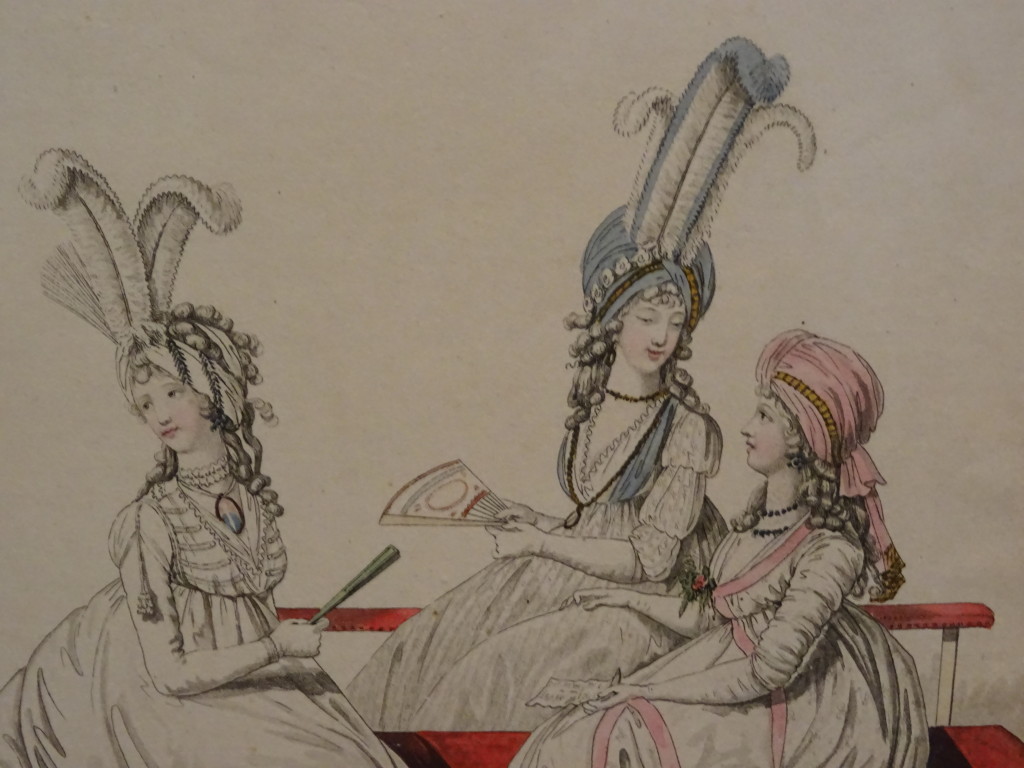 Uit The Gallery of Fashion, ingekleurde ets, aquatint, 1794-5, detail, eigen foto