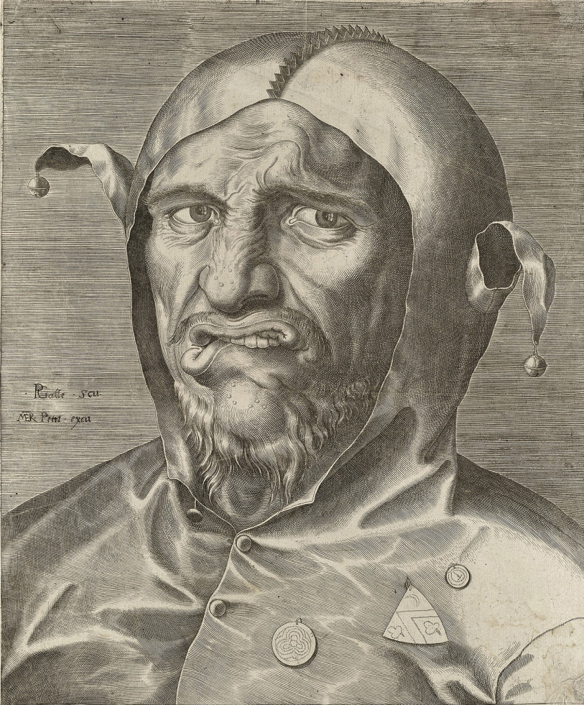 Pillips Galle, Portret van een nar, ca. 1570, collectie Noordhollands Archief, Haarlem