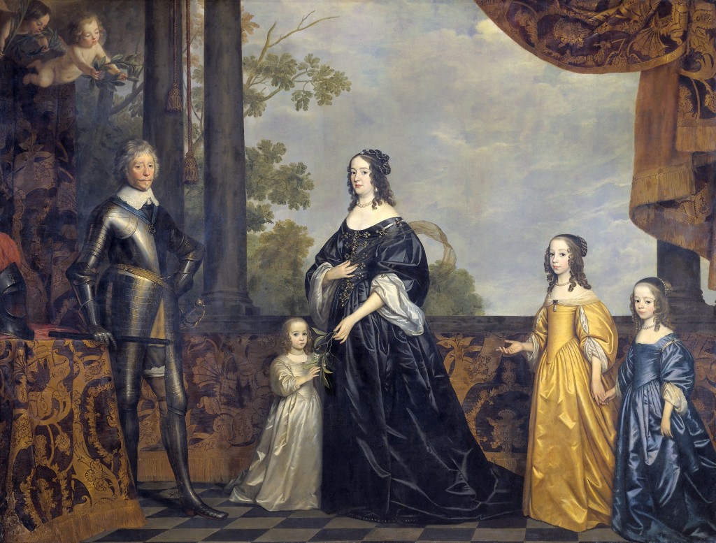 Gerard van Honthorst, Frederik Hendrik met zijn vrouw Amalia van Solms en hun jongste dochters Albertins Agnes, Henrietta Catharina en Maria, 1647, collectie Rijksmuseum
