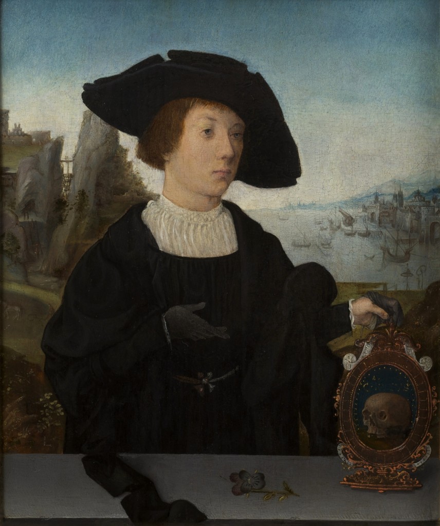 Toegeschreven aan Jan Mostaert, Portret van een man met schedel, ca 1520