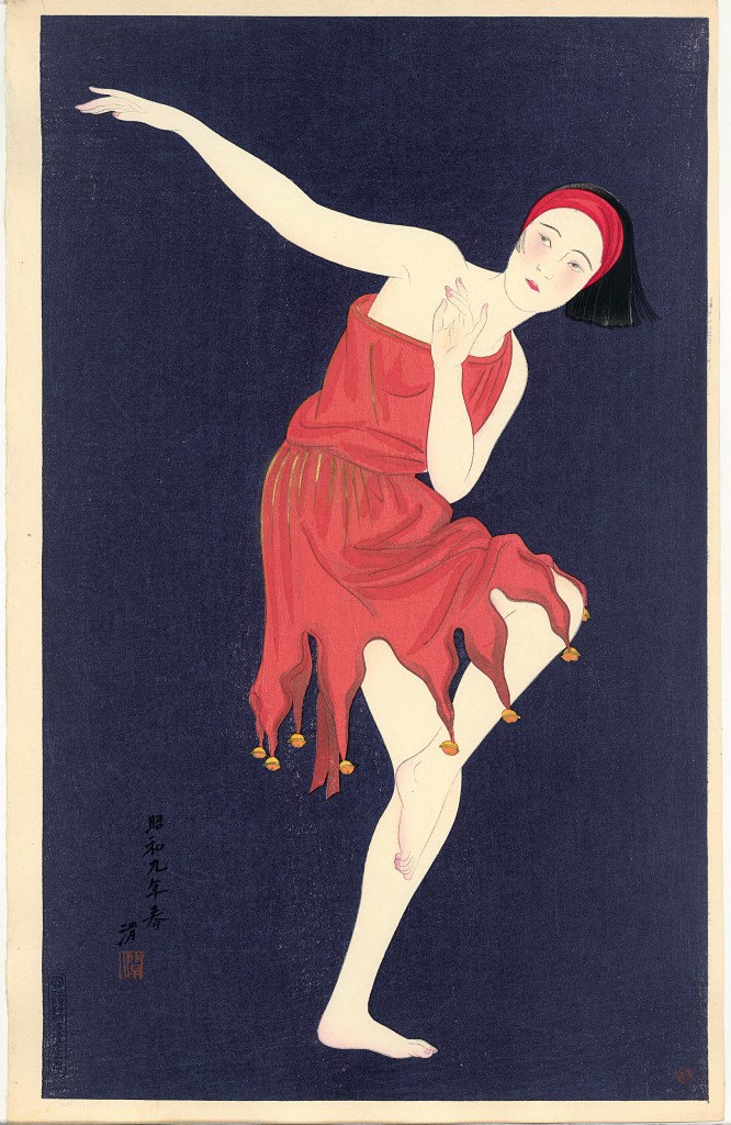Westerse dansstijl (Buto), Kobayawaka Kiyoshi, 1934, uitgegeven door Watanabe Shozaburo, foto Rijksmuseum, collectie Elise Wessels, Nihon no hanga 