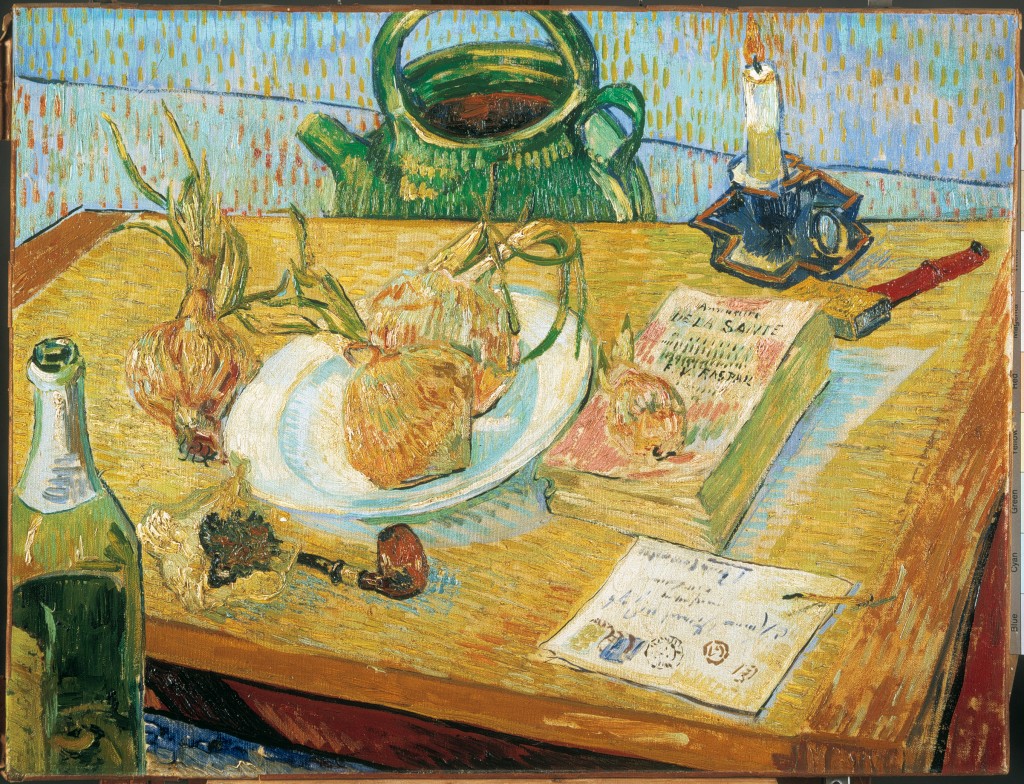 Vincent van Gogh, Stilleven rond een bord met uien, januari 1889, olieverf op doek, Kröller-Müller Museum, Otterlo