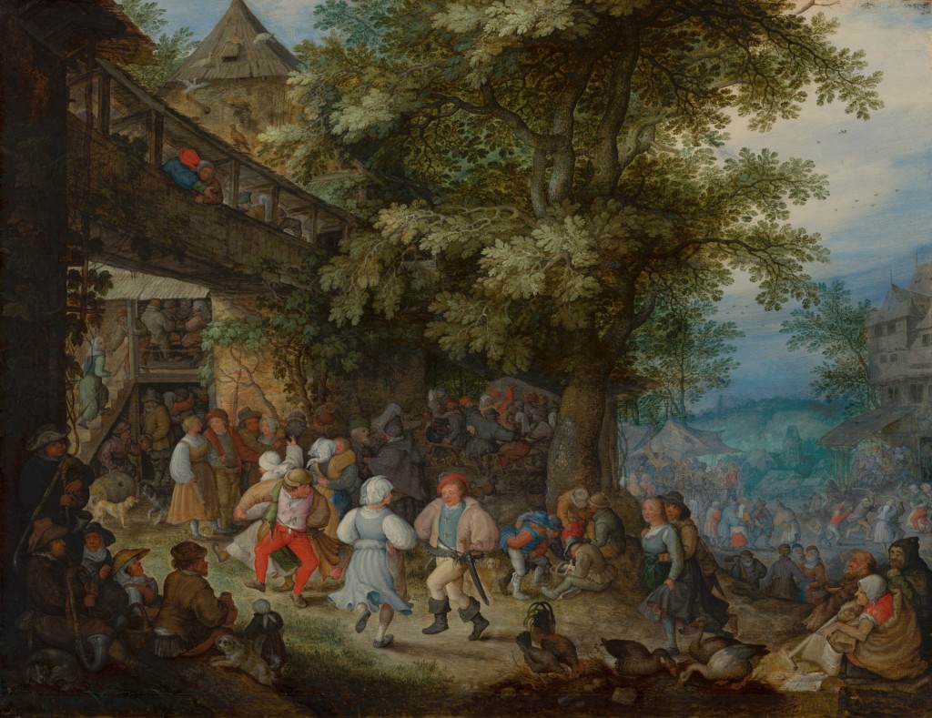 Roelant Savery, Dansende boeren voor een Boheemse herberg, c. 1610, olieverf op paneel, 47 x 61 cm, Mauritshuis, Den Haag, schenking Willem baron van Dedem aan Stichting Vrienden van het Mauritshuis, 2002