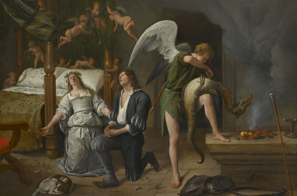 Jan Steen, De huwelijksnacht van Tobias en Sara, rechterdeel, foto Museum Bredius