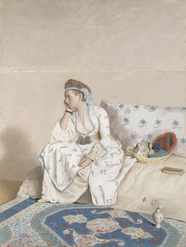 Jean-Étienne Liotard, portret van Marie Fargues, echtgenote van de kunstenaar, in Turks kostuum, 1765-58, pastel, foto Rijksmuseum