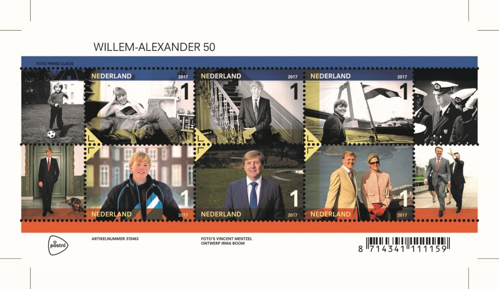 Drukvel postzegels vijftig jaar Willem-Alexander