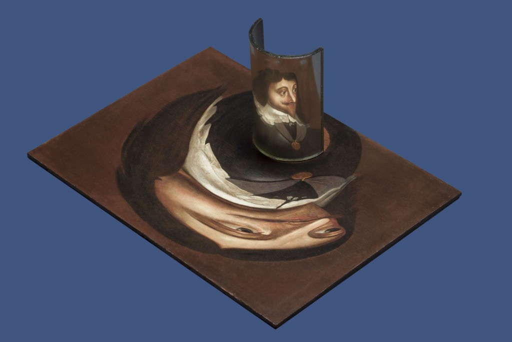 Anoniem, 17e eeuw, Anamorfose Karel I, doek, 44 x 32 cm, particuliere collectie