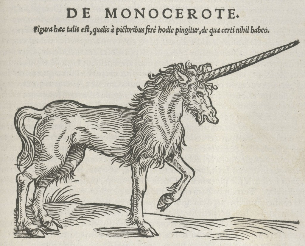 Houtsnede eenhoorn in Conrad Gessner, Historiae animalium, deel 1 (1551), collectie Teylers Museum Haarlem
