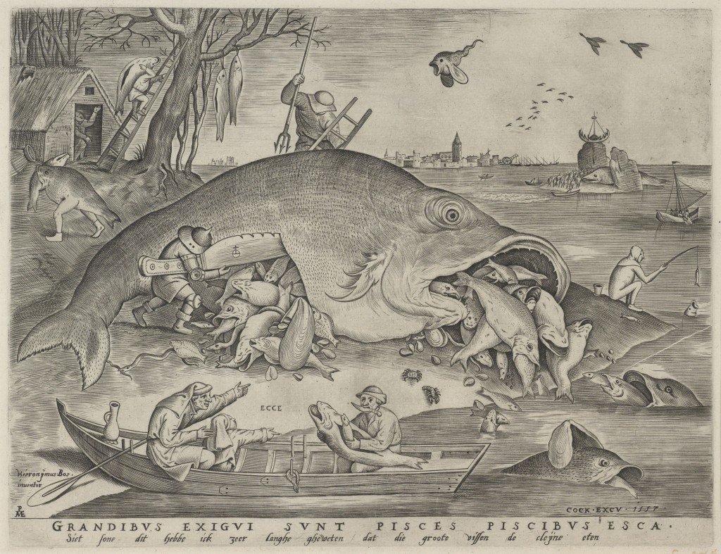 Pieter van der Heyden naar Pieter Bruegel, 'De grote vissen etende kleine', 1557, gravure, Museum Boijmans Van Beuningen