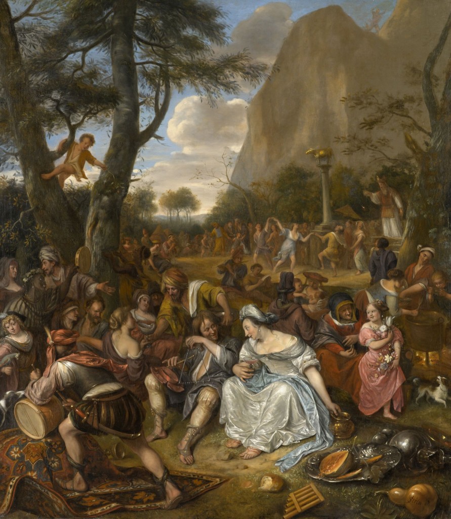 Jan Steen, De aanbidding van het gouden kalf, c. 1674-1677, doel, 178,4 x 155,6 cm, North Carlina Museum of Art, Raleigh