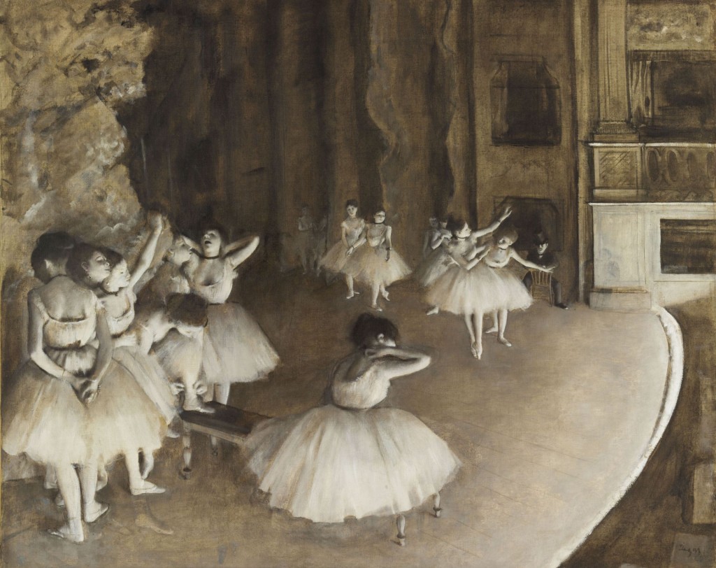 Edgar Degas Ballettprobe auf der Bühne, 1874 Rehersal on Stage Öl auf Leinwand, 65 × 81 cm Paris, Musée d'Orsay, legs du comte Isaac de Camondo, 1911