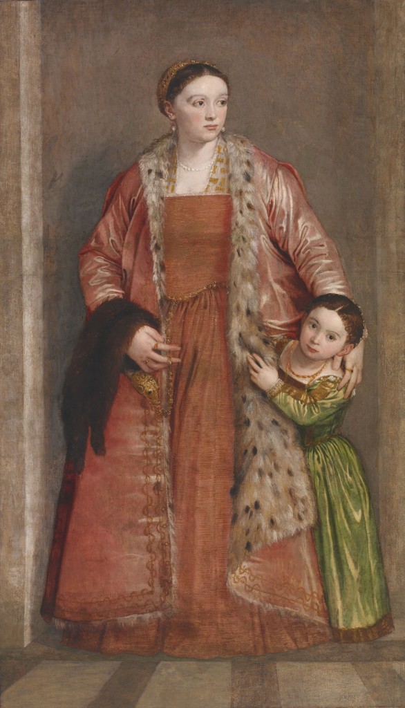 Paolo Veronese, Portrait of Countess Livia da Porto Thiene and her Daughter Deidamia, 1552, oil on canvas, Painted surface H including addition across bottom: 82 1/16 x W: 47 5/8 in. (208.4 x 121 cm), Acquired by Henry Walters, 1921 (The Walters Art Museum, 37.541)